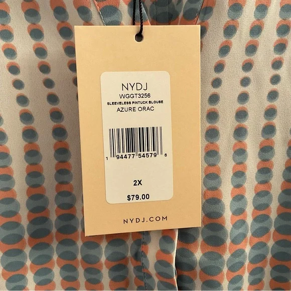 NYDJ Sleeveless Pintuck Blouse - NWT - Size 2X - Azure Oracle - Picture 6 of 9